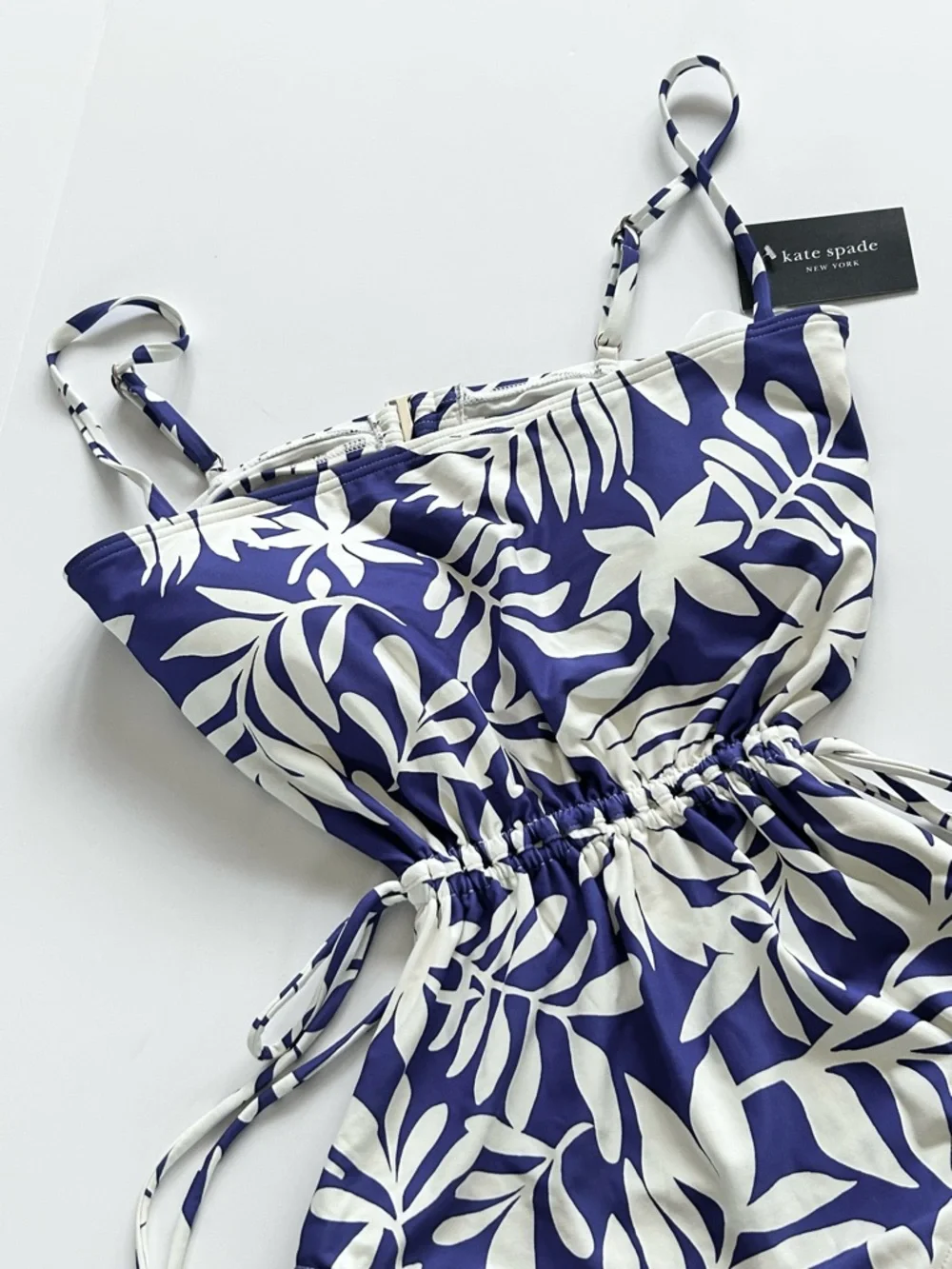 Kate Spade Tropical Foliage Cinch Front One Piece Swimsuit Blue Berry Women’s S